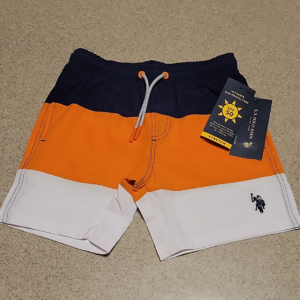 U.S. Polo Assn. Kids Striped Swim Trunks Size Small 6-7